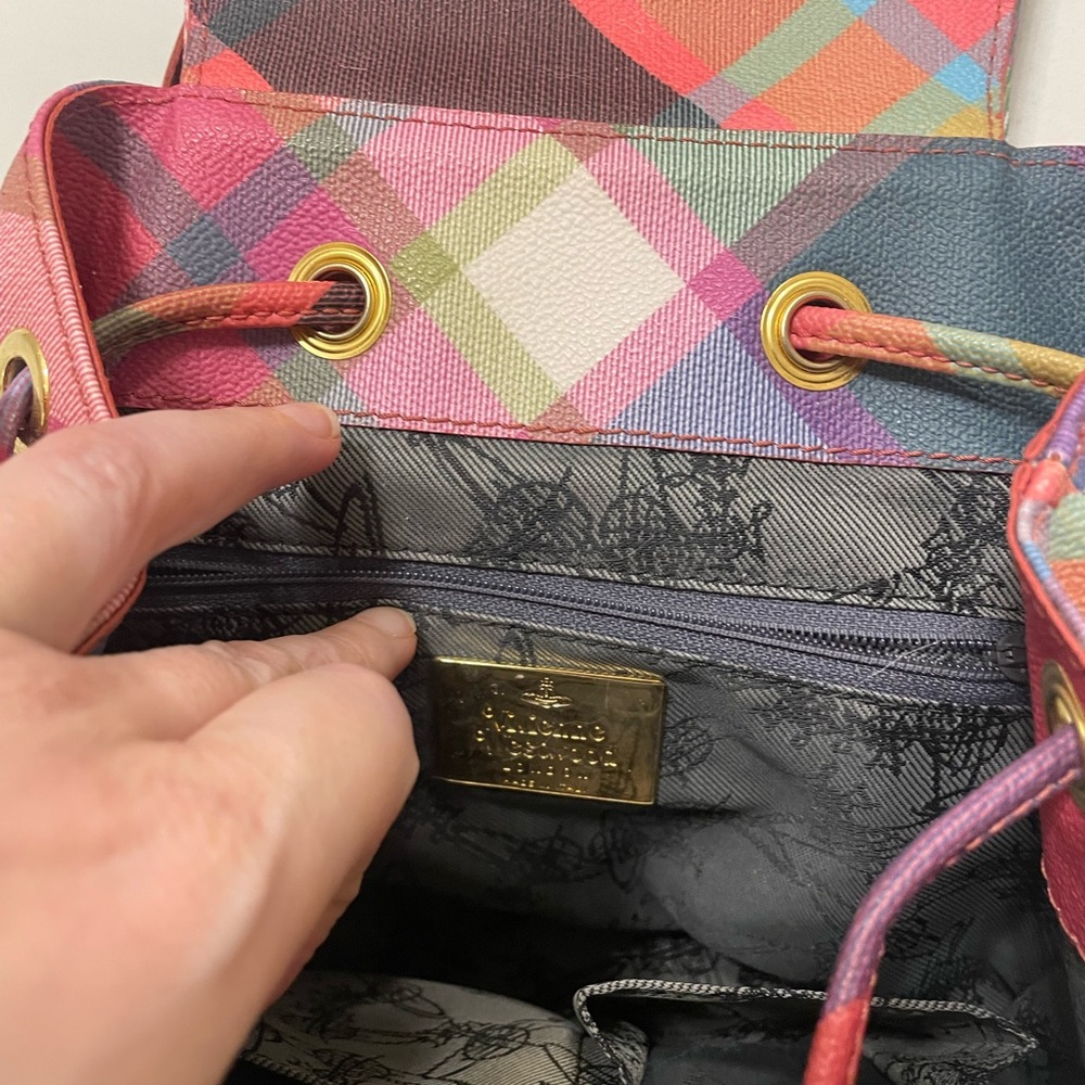 Vivienne Westwood Multi-Color Plaid Drawstring Backpack - Picture 3 of 7